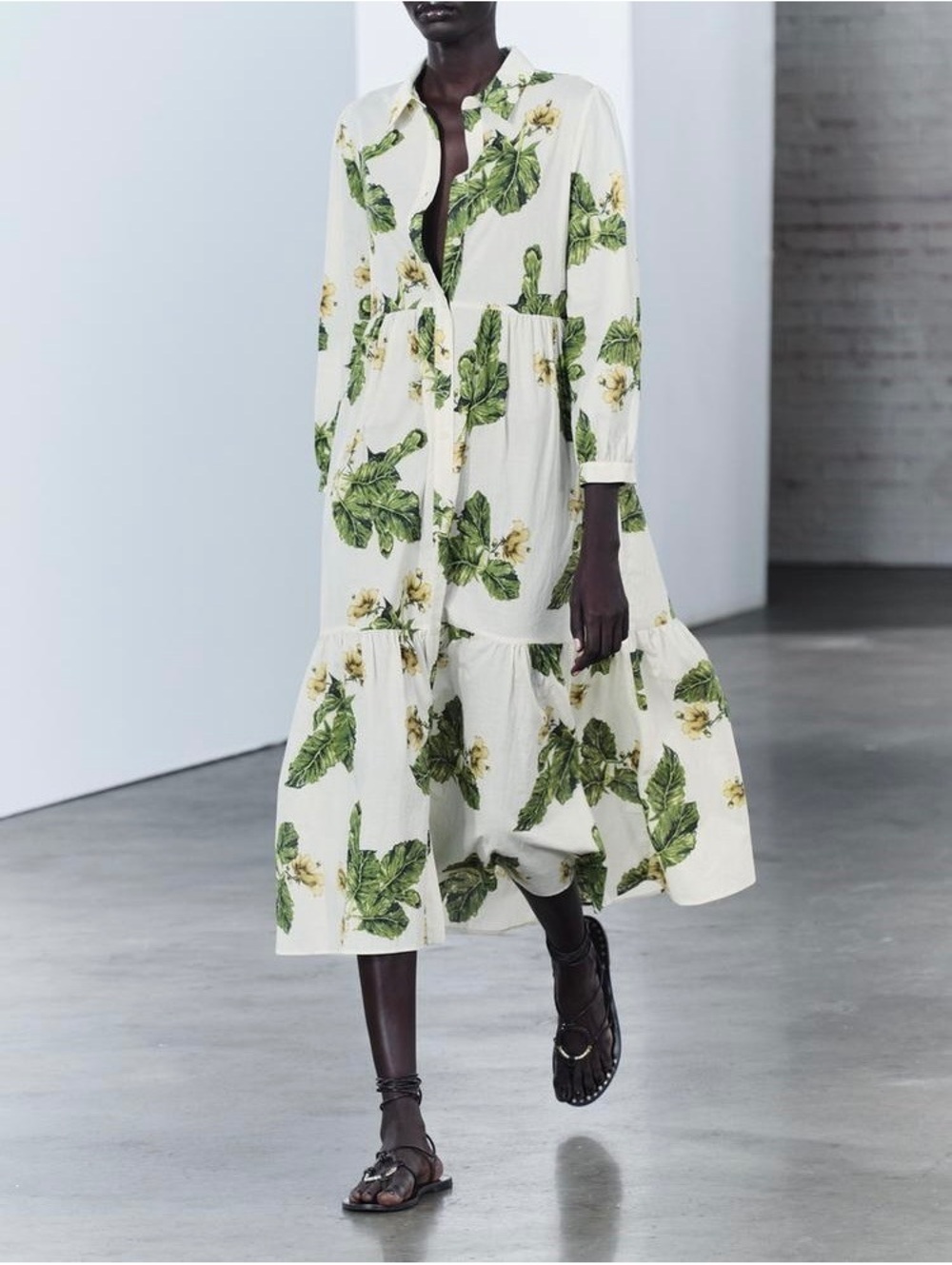 Zara Floral Cotton Button-Up Maxi Dress Size L